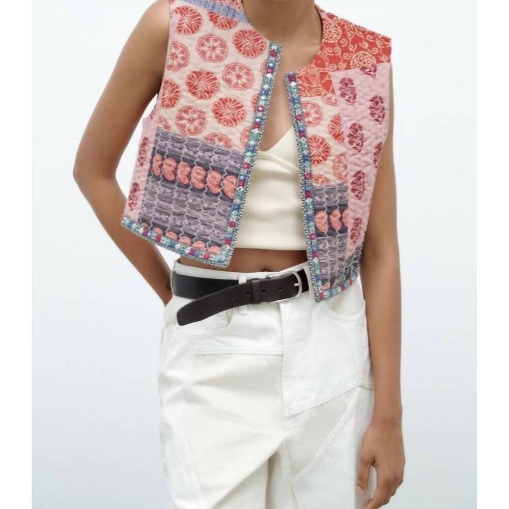 NEW PINK RIPPLE print quilted vest in orange/pink